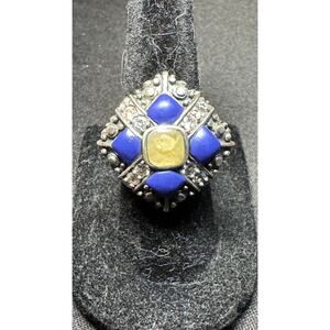 925 Sterling Silver CFJ Thailand Vintage Cocktail Ring Rhinestones Size 6